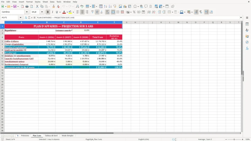 Plan 3 ans – Business plan Excel – Modèle Gratuit (2026)