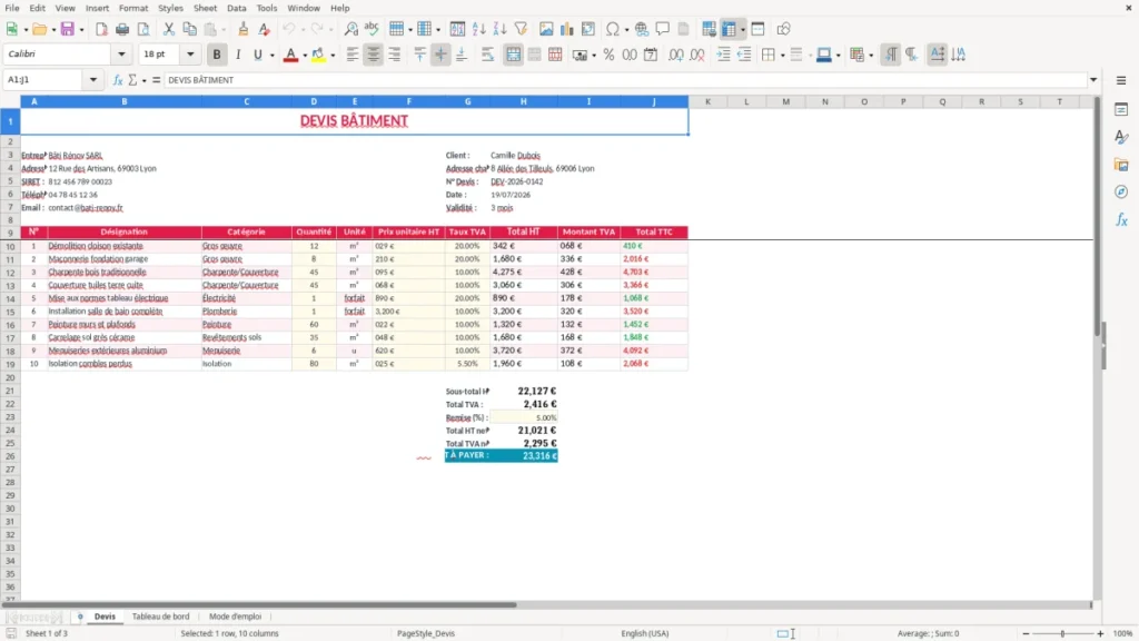 Devis – Devis bâtiment Excel – Modèle Gratuit (2026)