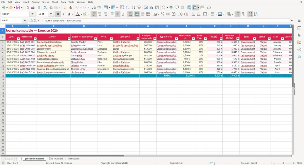 Excel – etats financiers excel – Journal comptable