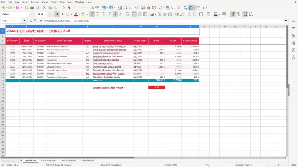 Grand Livre – Grand Livre Comptable Excel – Modèle Gratuit (2026)