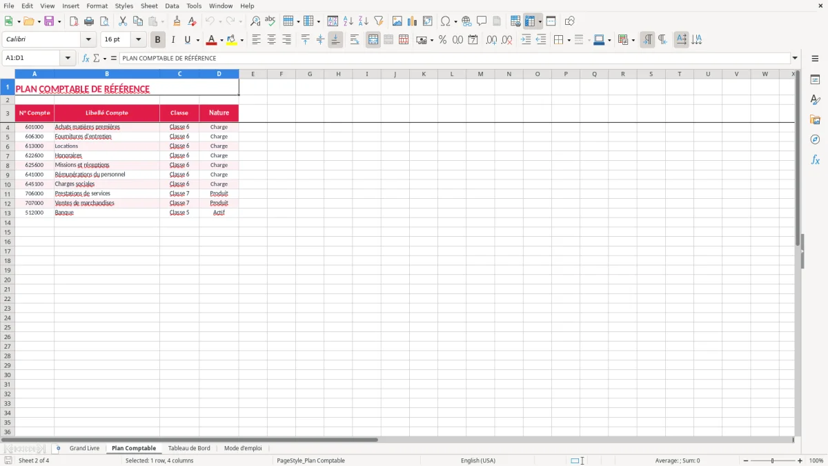 Capture 2 : feuille Plan Comptable - Modèle Excel grand livre comptable excel