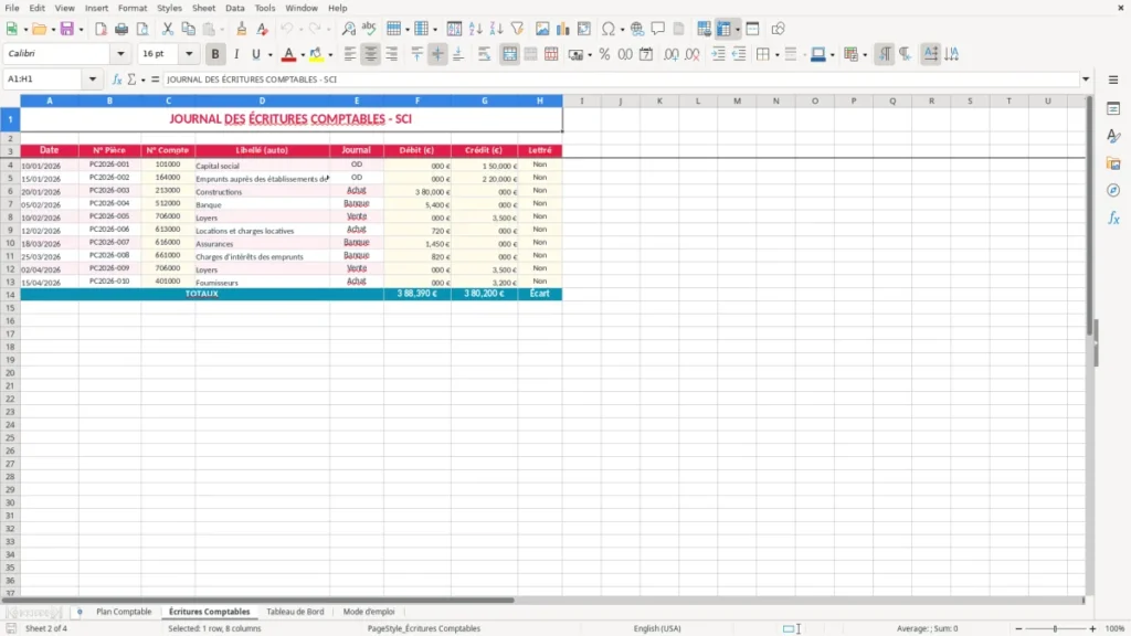 Écritures Comptables – Plan comptable SCI Excel – Modèle Gratuit (2026)