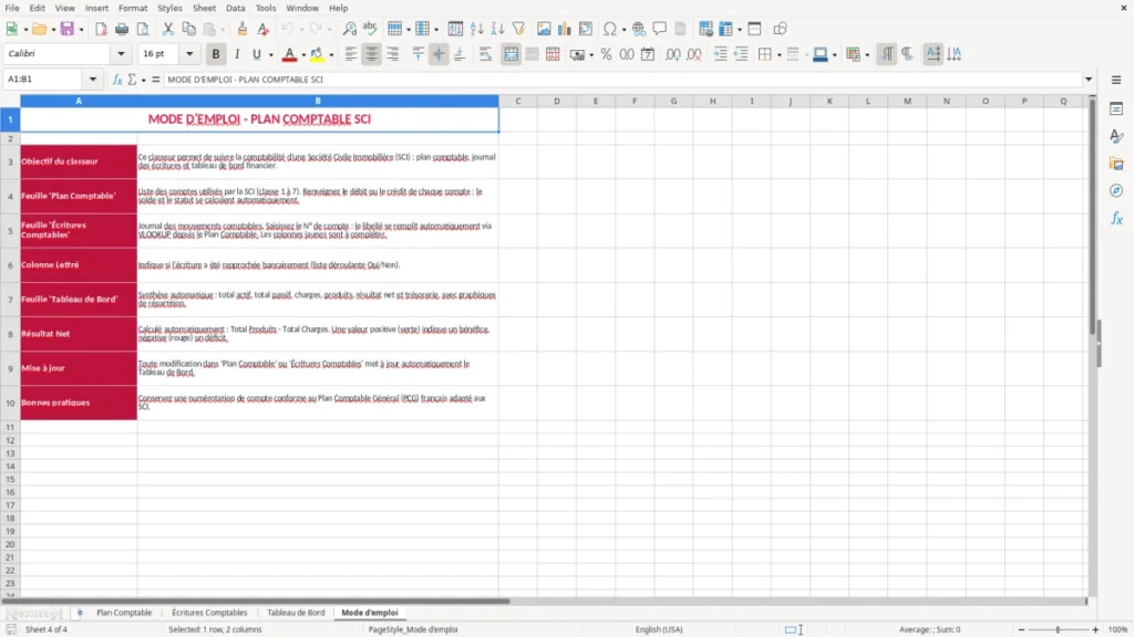 Mode d'emploi – Plan comptable SCI Excel – Modèle Gratuit (2026)