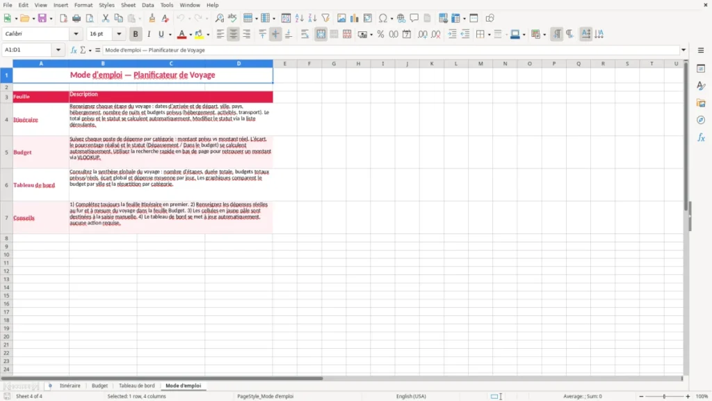 Mode d'emploi – Planificateur voyage Excel – Modèle Gratuit (2026)