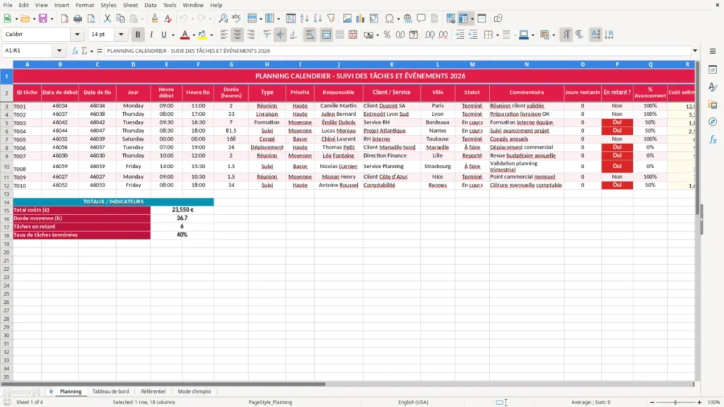Planning – Planning calendrier Excel – Modèle Gratuit (2026)