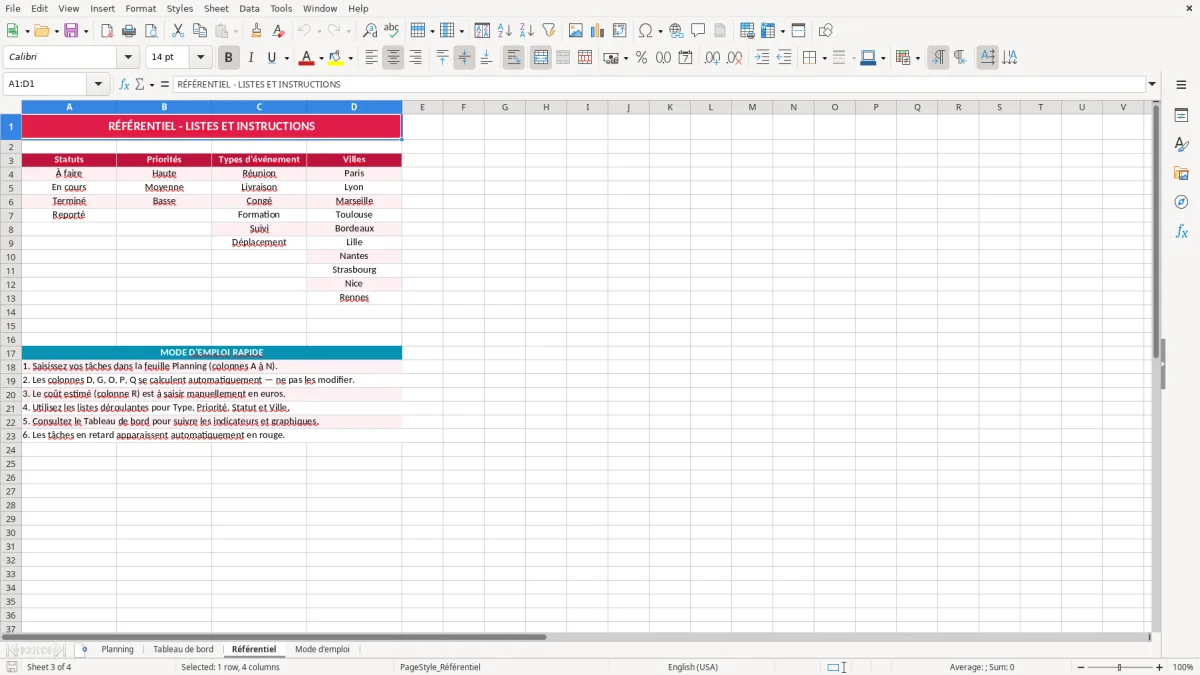 Capture 3 : feuille Référentiel - Modèle Excel planning calendrier excel