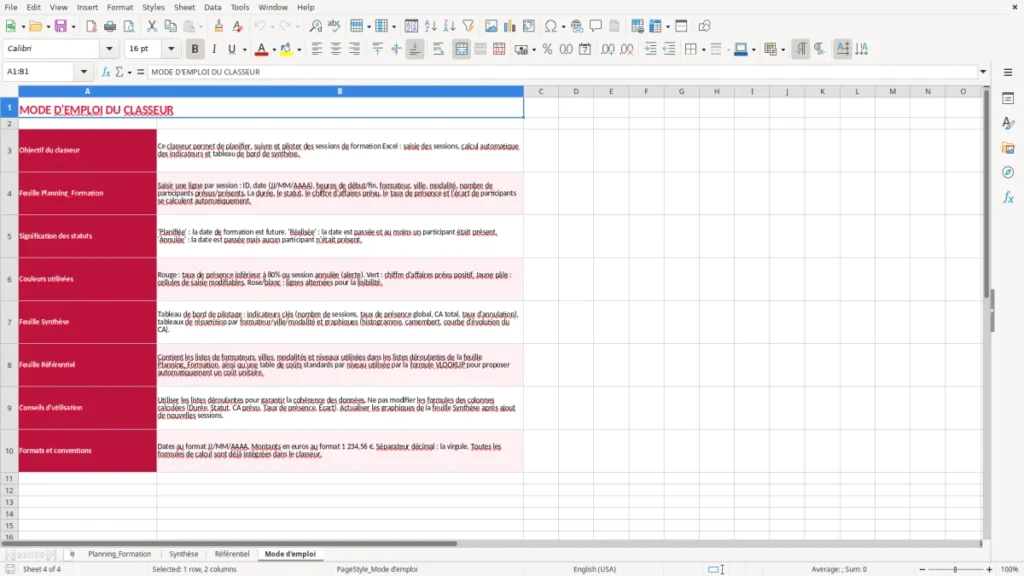 Mode d'emploi – Planning Formation Excel – Modèle Gratuit (2026)