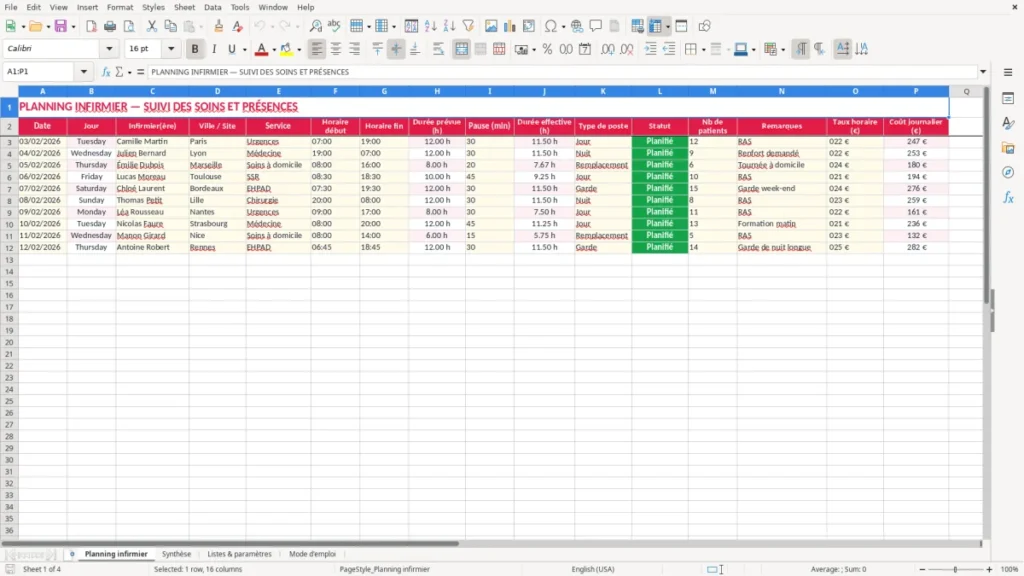 Planning infirmier – Planning infirmier Excel – Modèle Gratuit (2026)