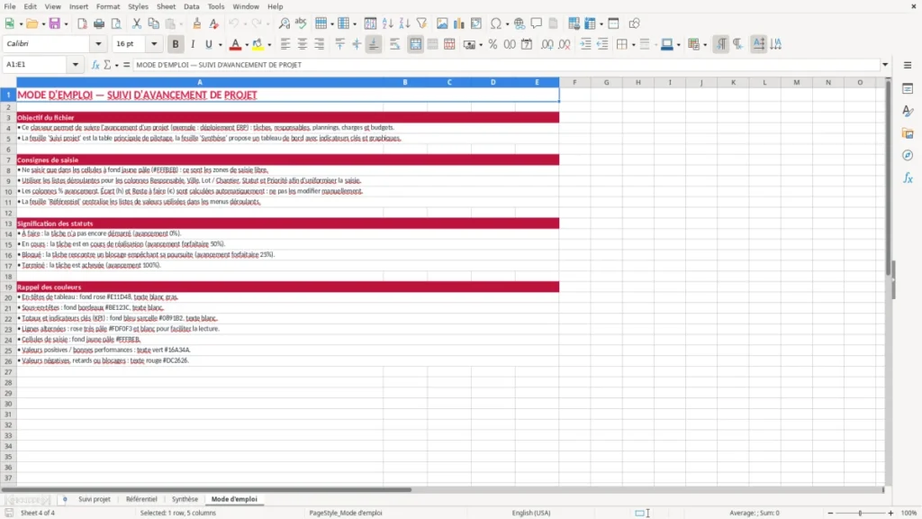 Mode d'emploi – Rapport avancement projet Excel – Modèle Gratuit (2026)