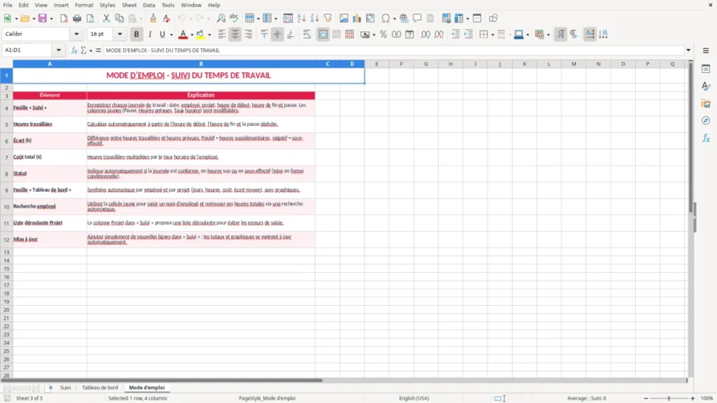 Mode d'emploi – Suivi temps travail Excel – Modèle Gratuit (2026)