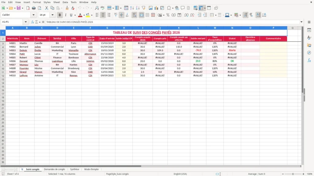 Suivi congés – Congés Excel – Modèle Gratuit (2026)