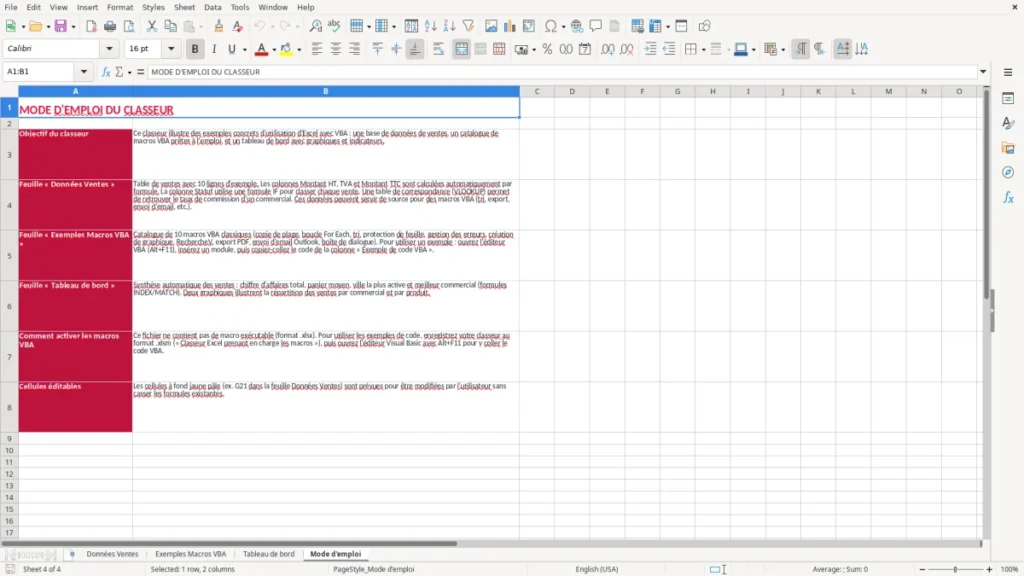 Mode d'emploi – Exemples VBA Excel – Modèle Gratuit (2026)