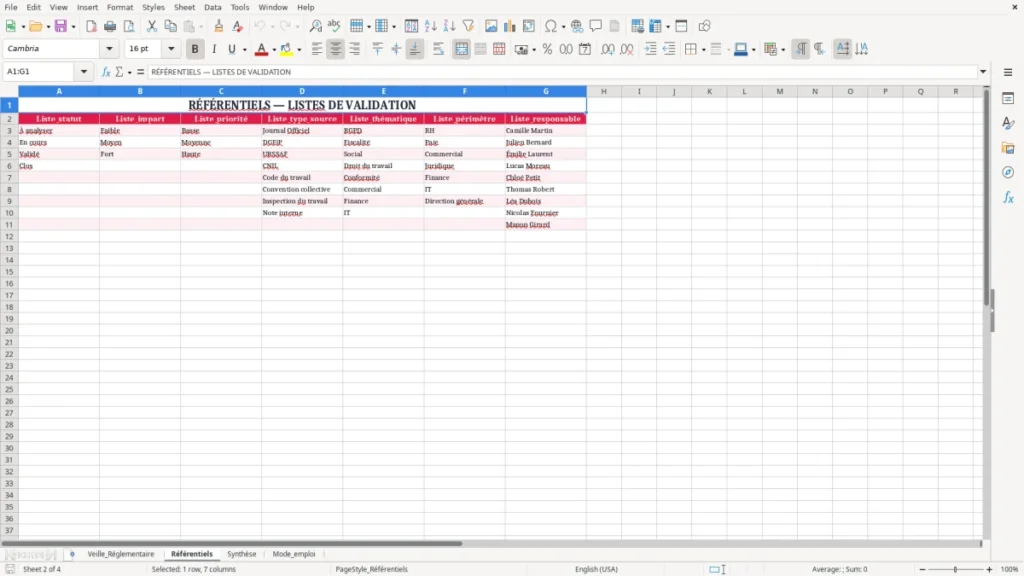 Référentiels – Veille Réglementaire Excel – Modèle Gratuit (2026)
