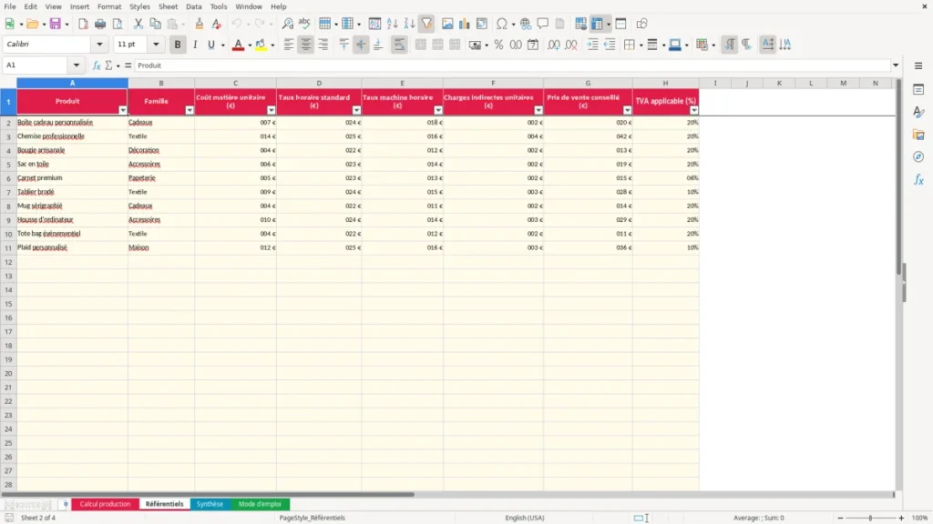 Référentiels – Calcul coût production Excel – Modèle Gratuit (2026)