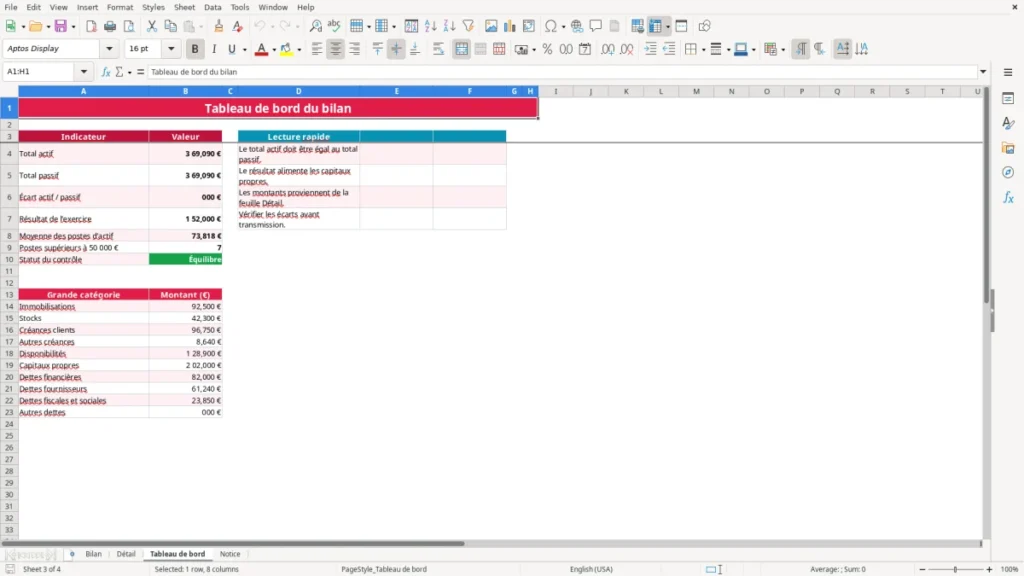 Tableau de bord – Bilan comptable Excel – Modèle Gratuit (2026)