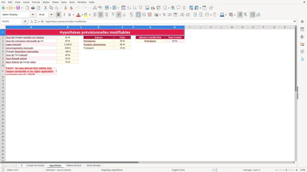 Hypothèses – Compte résultat Excel – Modèle Gratuit (2026)