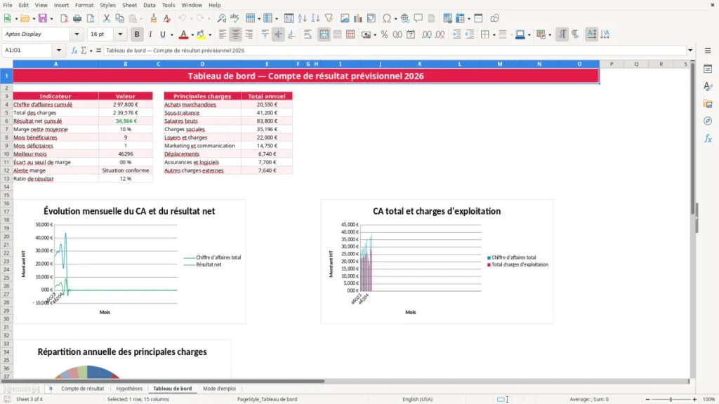 Tableau de bord – Compte résultat Excel – Modèle Gratuit (2026)