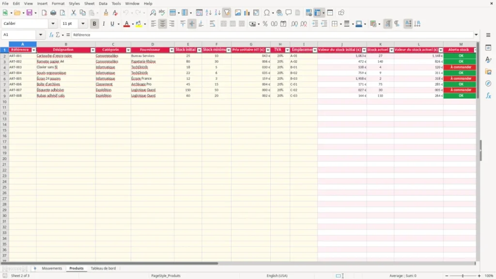Produits – Entrée sortie stock Excel – Modèle Gratuit (2026)