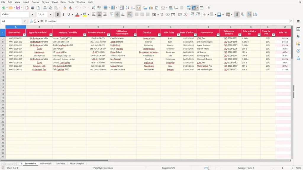 Inventaire – Fiche inventaire matériel informatique Excel – Modèle Gratuit (2026)