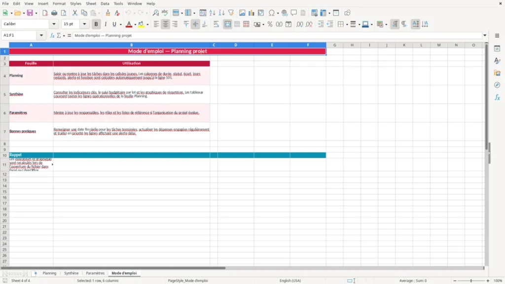 Mode d'emploi – Planning projet Excel – Modèle Gratuit (2026)