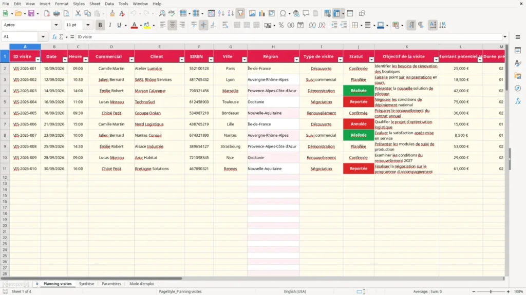 Planning visites – Planning visite client Excel – Modèle Gratuit (2026)