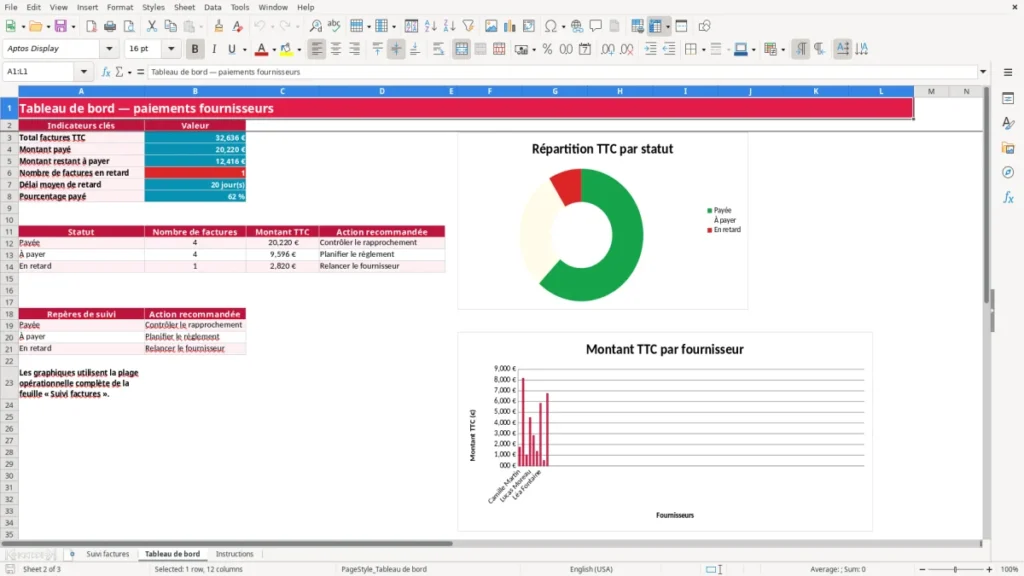 Tableau de bord – Paiements fournisseurs Excel – Modèle Gratuit (2026)