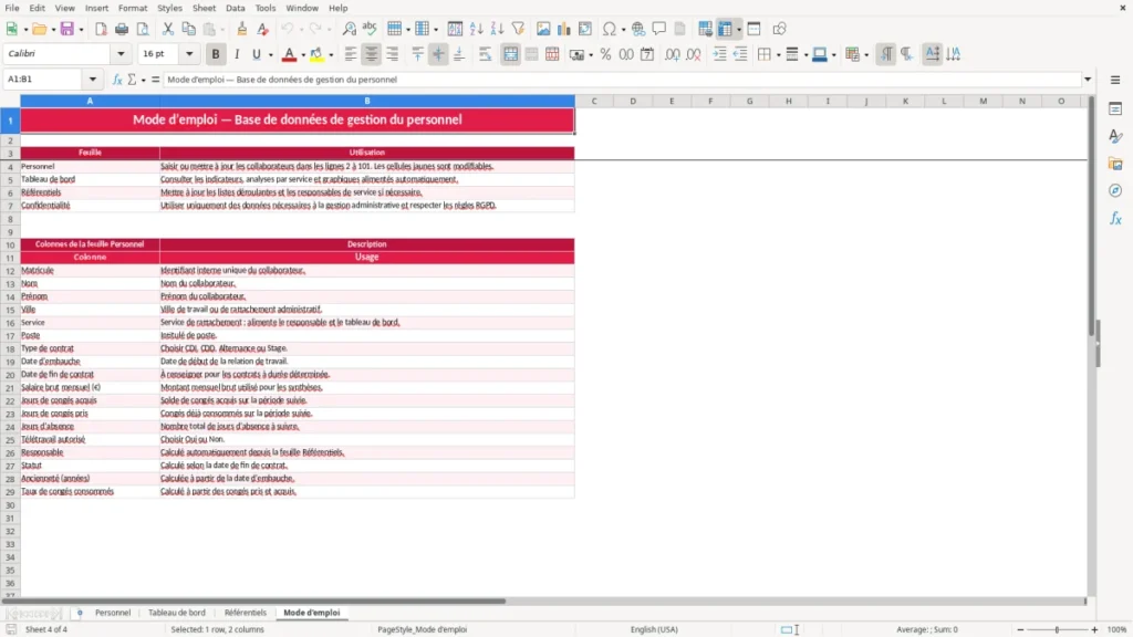 Mode d'emploi – Base de données personnel Excel – Modèle Gratuit (2026)